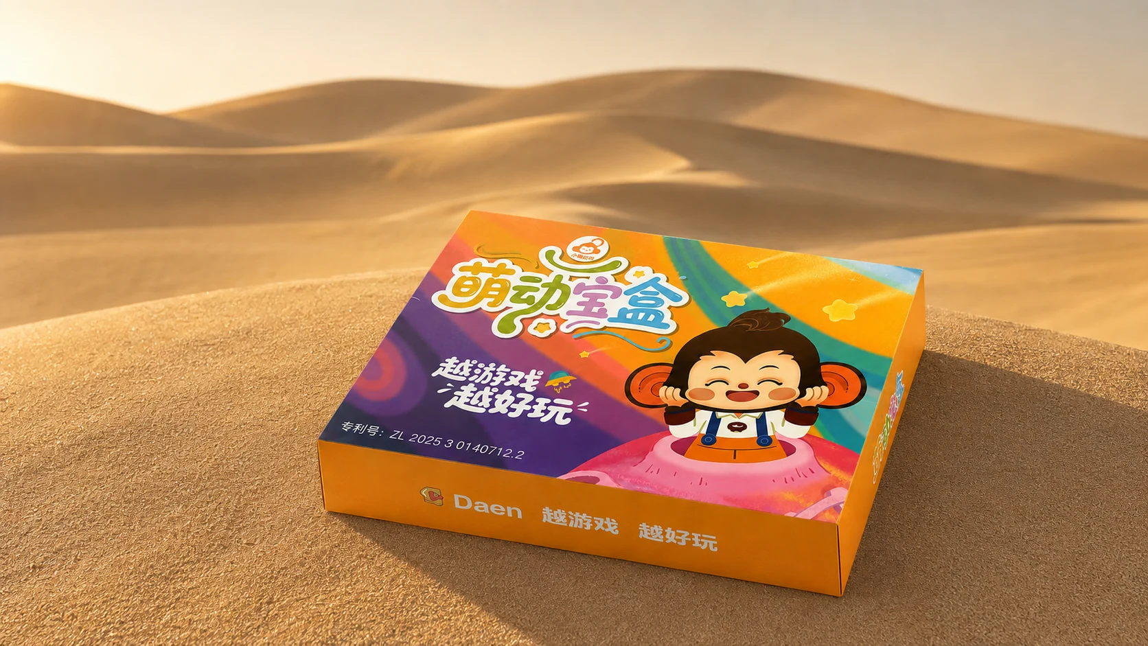 萌动宝盒在柔和沙丘光线中的产品陈列